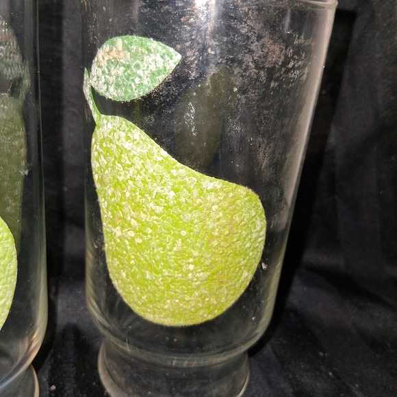 Set Of 3 Vintage Textured Fruit Motif Green Pear 5" Glass Tumblers - Picture 7 of 7